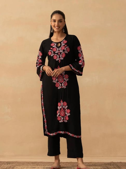 House Of Chikankari Black Rayon Straight Kurta-picture-22