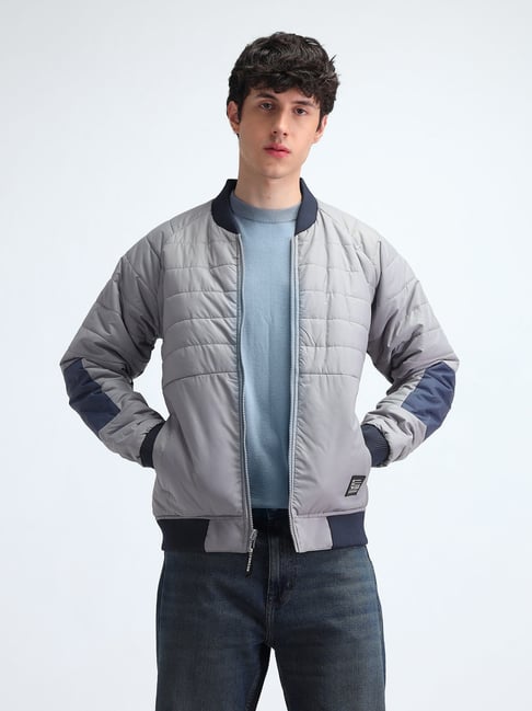Flying Machine Grey & Navy Blue Polyester Regular Fit Quilted Jacket-picture-31