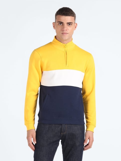 Flying Machine Yellow Regular Fit Colourblocked Sweatshirt-picture-15