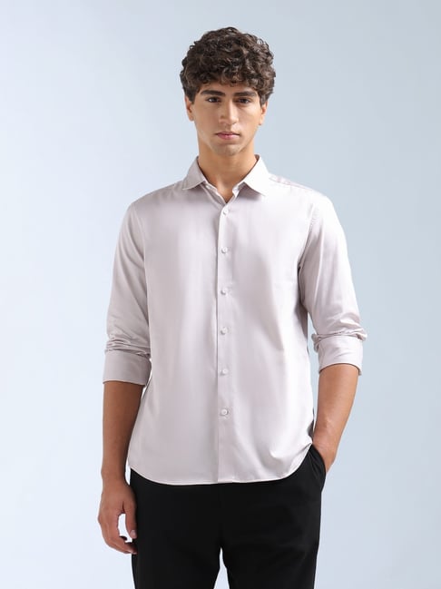 Flying Machine Light Pink Cotton Slim Fit Shirt