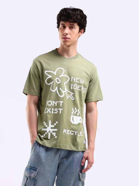 Flying Machine Green Relaxed Fit Printed T-Shirt-picture-34