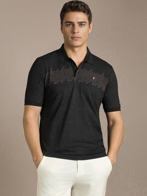Louis Philippe Black Regular Fit Printed Polo T-Shirt-picture-32