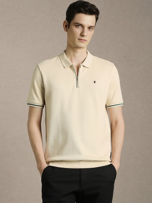 Louis Philippe Beige Cotton Slim Fit Polo T-Shirt-picture-17