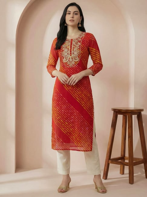 Indo Era Red Regular Fit Printed Kurta-picture-47