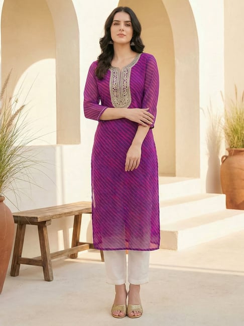 Indo Era Purple Regular Fit Printed Kurta-picture-25