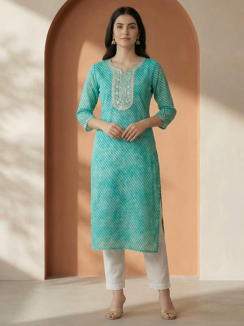 Indo Era Sea Green Regular Fit Printed Kurta-picture-41