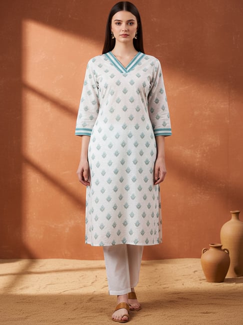 Indo Era White Cotton Regular Fit Printed Kurta-picture-40