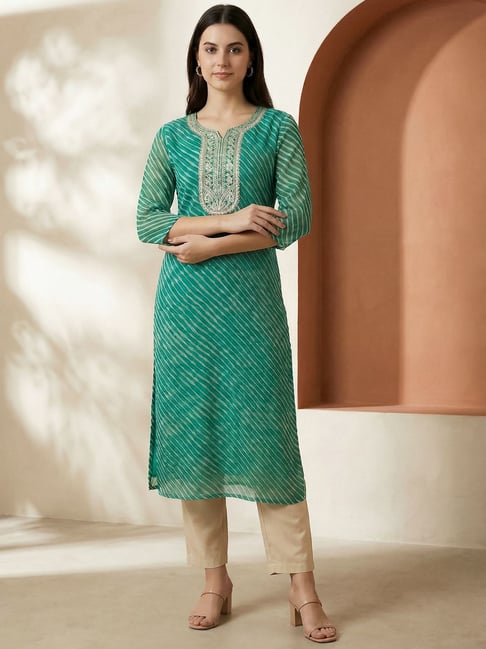 Indo Era Sea Green Regular Fit Printed Kurta-picture-38