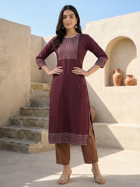 Indo Era Maroon Regular Fit Embellished Kurta-image-26