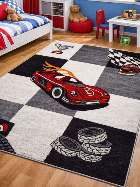 OBSESSIONS Black & Red Polypropylene Printed Kids Carpet (4 x 6 ft)-picture-20