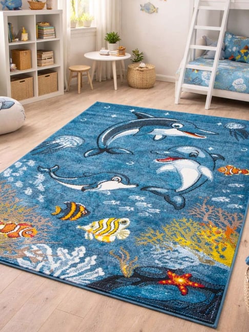 OBSESSIONS Blue Polypropylene Printed Kids Carpet (4 x 6 ft)-picture-21