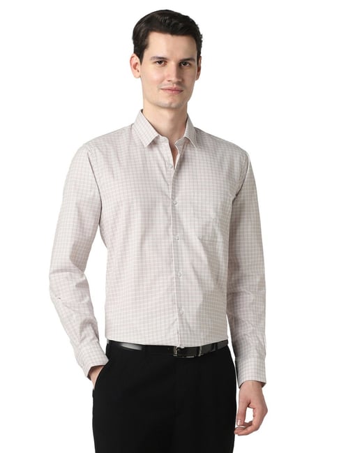 Peter England Beige Checked Regular Shirt-image-48