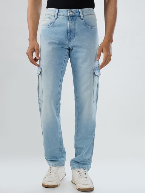 Spykar Light Blue Cotton Regular Fit Cargo Jeans-picture-16