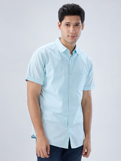 Spykar Light Blue Cotton Regular Fit Shirt-picture-30