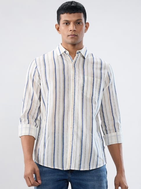 Spykar Off White Regular Fit Striped Shirt-picture-26