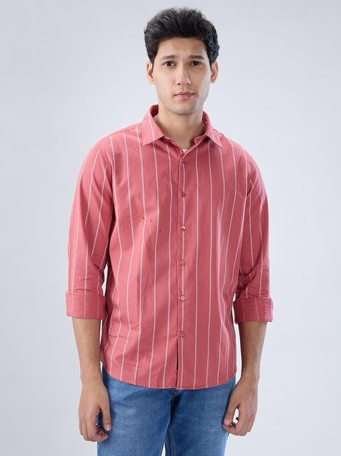Spykar Coral Cotton Regular Fit Striped Shirt-picture-46