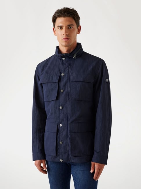 Guess Men Navy Blue Solid High Neck Jacket-picture-44