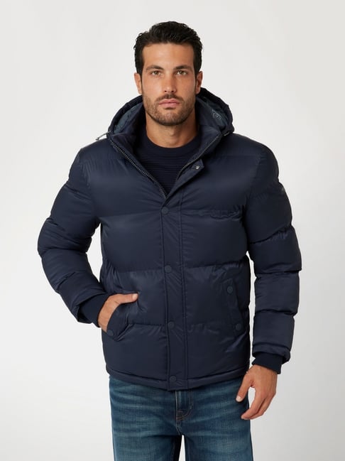 Guess Men Navy Blue Solid Hooded Jacket-picture-42