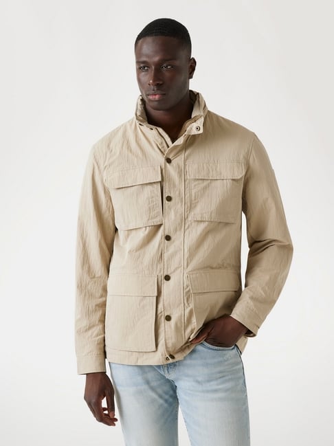 Guess Men Beige Solid High Neck Jacket-picture-15