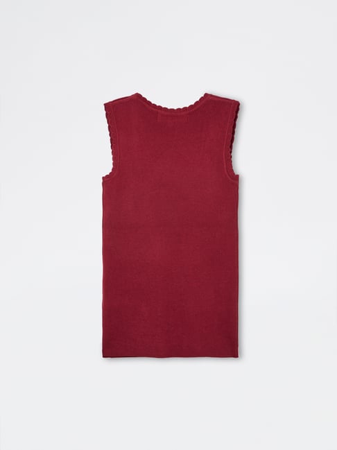 Wardrobe by Westside Maroon Ribbed-Textured Tank Top