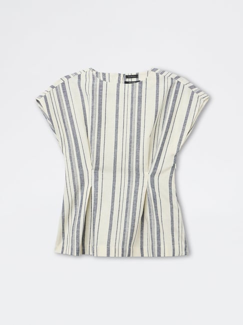 Wardrobe by Westside Ivory Striped Cotton-Blend Top