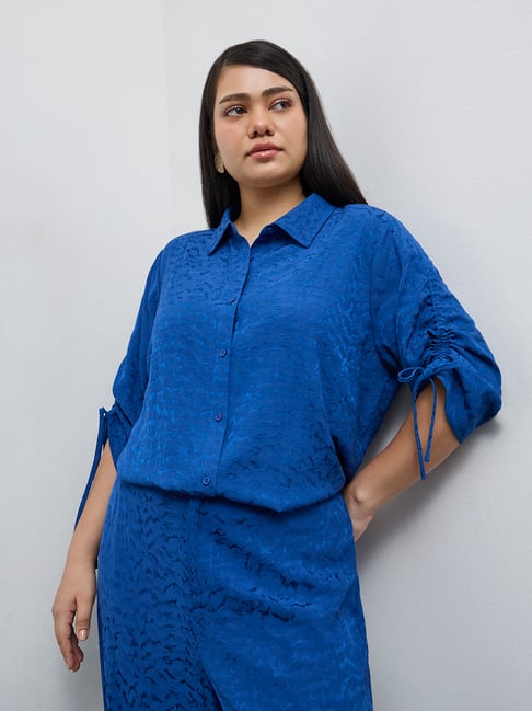 Gia by Westside Blue Self-Textured Blouse