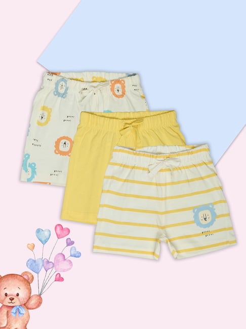 Pantaloons Baby Boys Pastel Yellow Printed Shorts Pack of 3