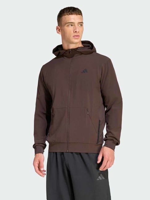 Adidas Brown D4T HYBRID Regular Fit Hooded Jacket-picture-11