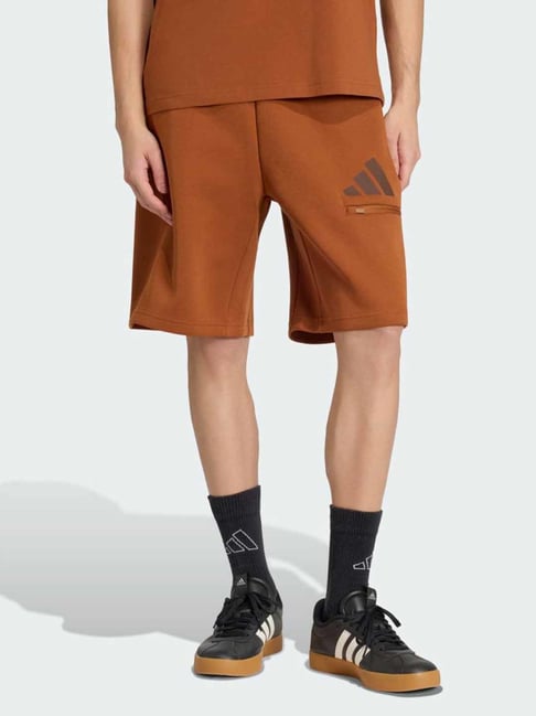 Adidas Brown M FI 3BAR Mid Rise Relaxed Fit Shorts-image-11