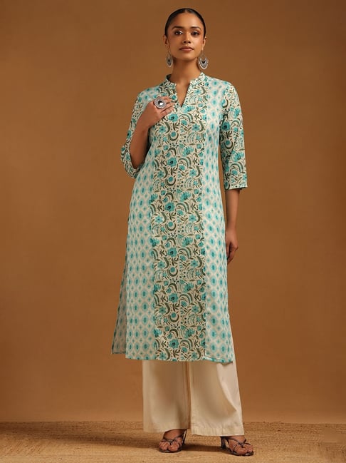 Soch Teal Green Pure Cotton Printed Kurti-picture-15