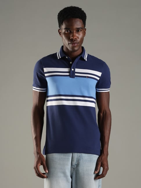 TOMMY HILFIGER Navy Striped Slim Fit Polo T-Shirt-picture-11