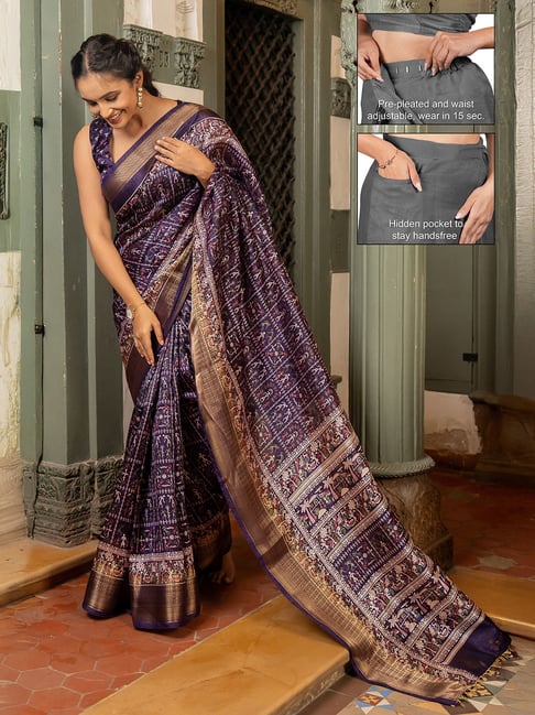 MIRCHI FASHION Purple Ethnic Motifs Ready To Wear Sarees With Blouse Piece-picture-10