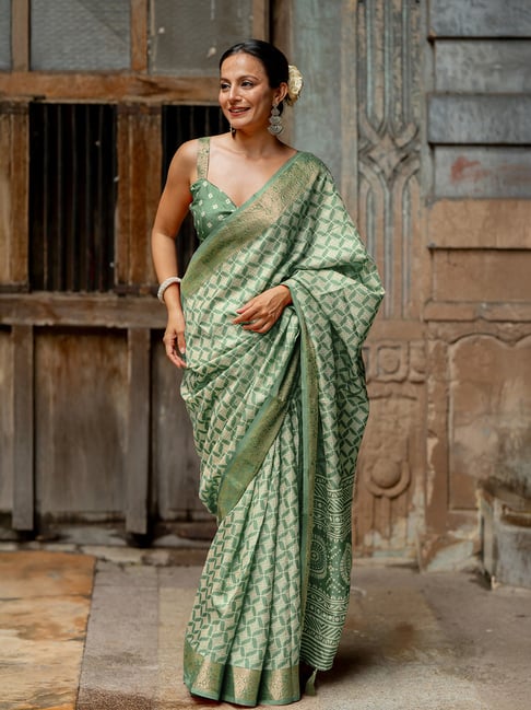 MIRCHI FASHION Light Green Geometric Ready To Wear Sarees With Blouse Piece-picture-24