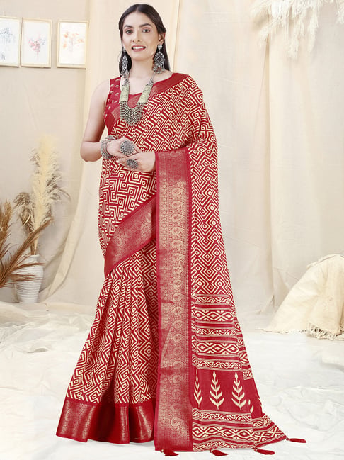 MIRCHI FASHION Red Printed Ready To Wear Sarees With Blouse Piece-picture-48