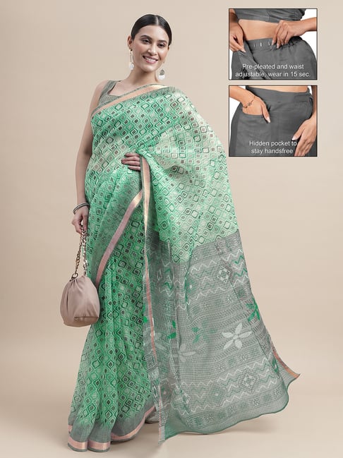 MIRCHI FASHION Ligh Green Cotton Printed Ready To Wear Sarees With Blouse Piece-picture-14