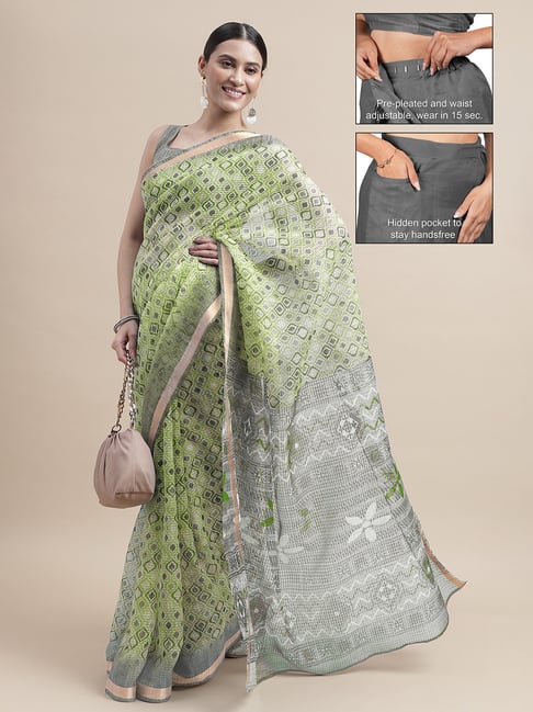 MIRCHI FASHION Light Green Cotton Printed Ready To Wear Sarees With Blouse Piece-picture-46
