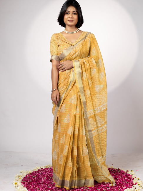 MIRCHI FASHION Yellow Ethnic Motifs Ready To Wear Sarees With Blouse Piece-picture-34