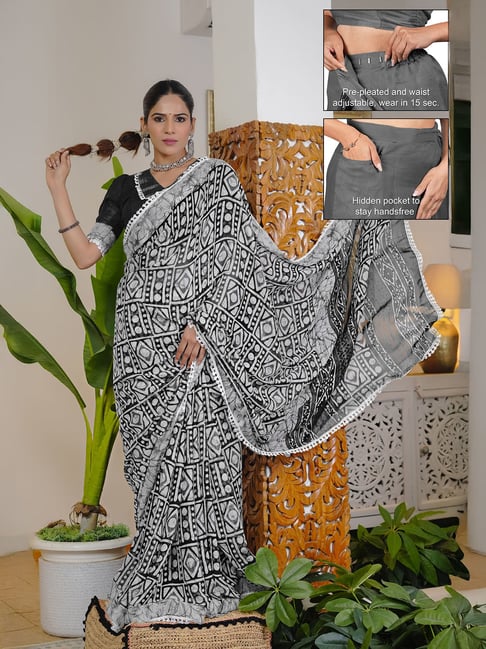 MIRCHI FASHION Black Printed Ready To Wear Sarees With Blouse Piece-picture-41