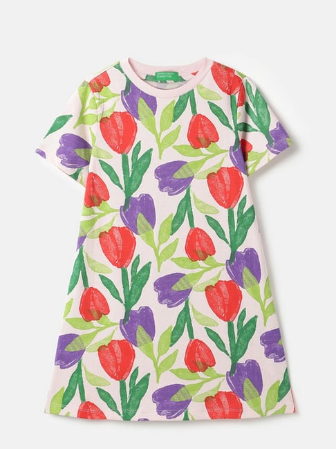 United Colors of Benetton Girls Multicolor Cotton Printed Casual Dress