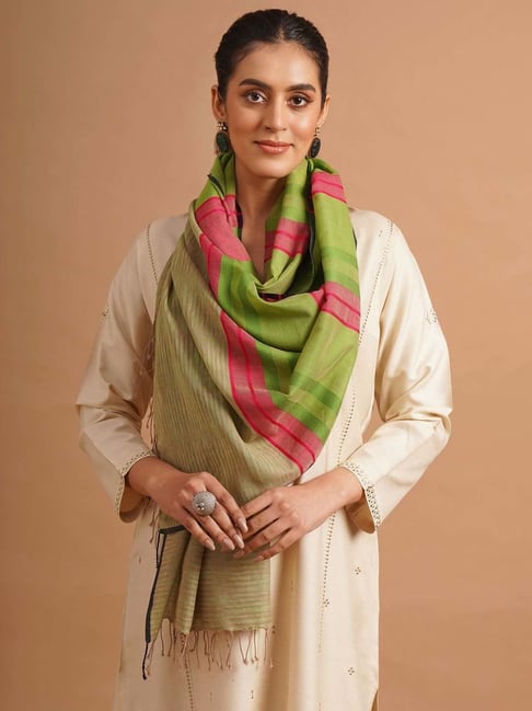 Jaypore Green Hand Woven Dupatta-image-14