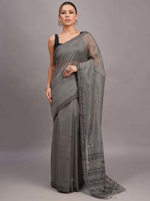 Jaypore Grey Woven Saree-image-48