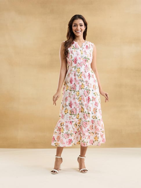 Fabindia White Pink Cotton Printed Regular Fit Dress-picture-39