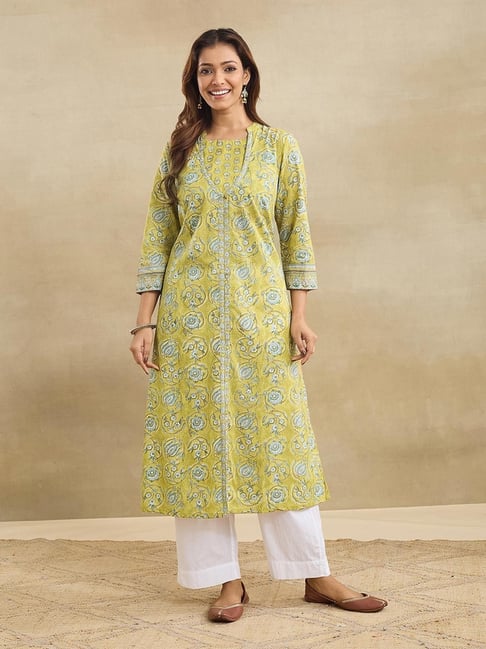 Fabindia Lime Cotton Printed Regular Fit Kurta-picture-30