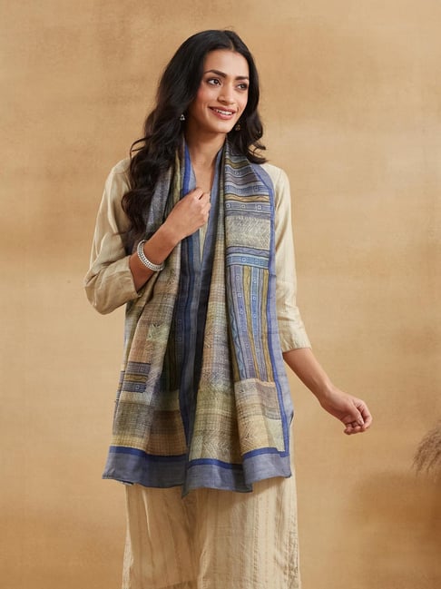 Fabindia Grey Silk Printed Stole-picture-29