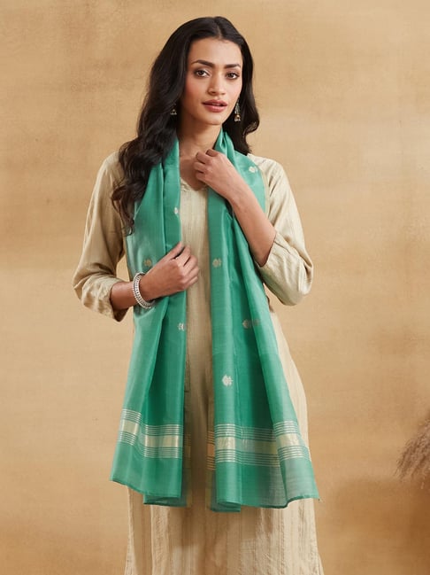 Fabindia Green Woven Design Stole-picture-32