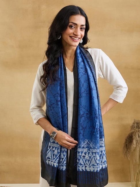 Fabindia Blue Silk Printed Stole-picture-32
