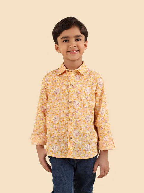 Fabindia Boys Yellow Cotton Printed Shirt-picture-34