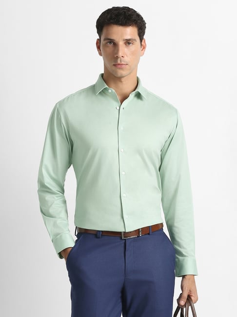 Van Heusen Green Cotton Slim Fit Solid Shirt-picture-19
