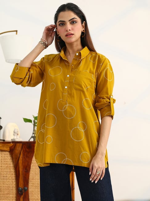 Gerua By Libas Mustard Geometric Printed Panelled Kurti-picture-38