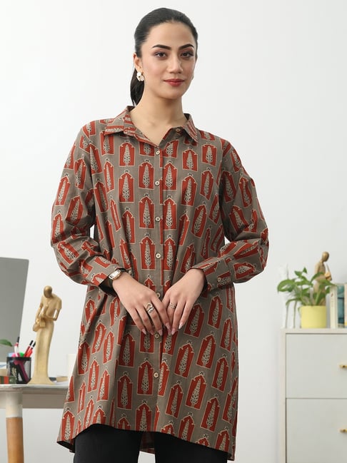 Gerua by Libas Grey Cotton Printed Short Kurta-picture-26